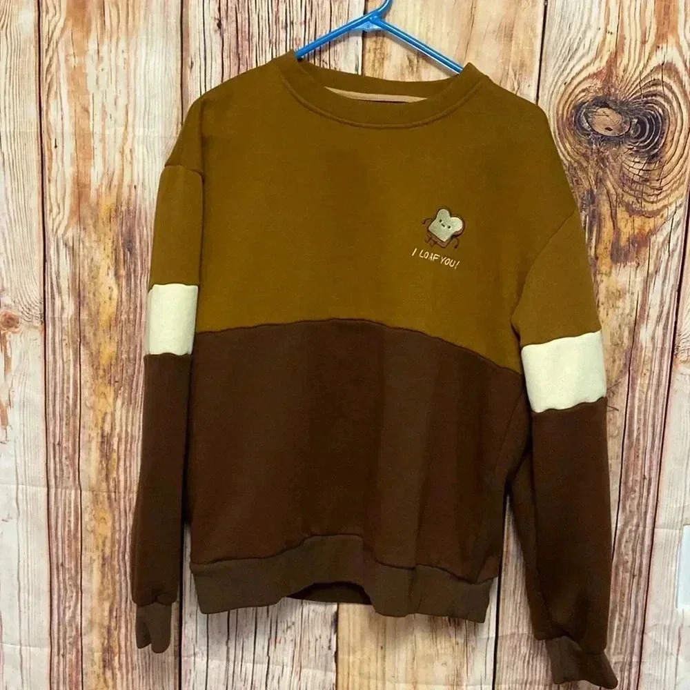 Sweat Shirt Women’s I LOAF YOU‎ MEDIUM  BROWN SWEAT SHIRT WITH DESIGN